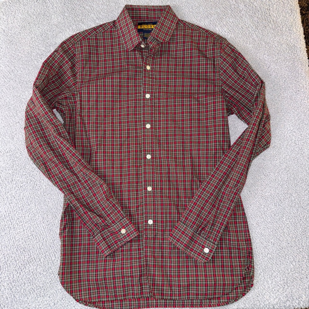Rugby Polo Ralph Lauren Plaid Button Down Shirt holiday Mens Size S‎ Long Sleeve